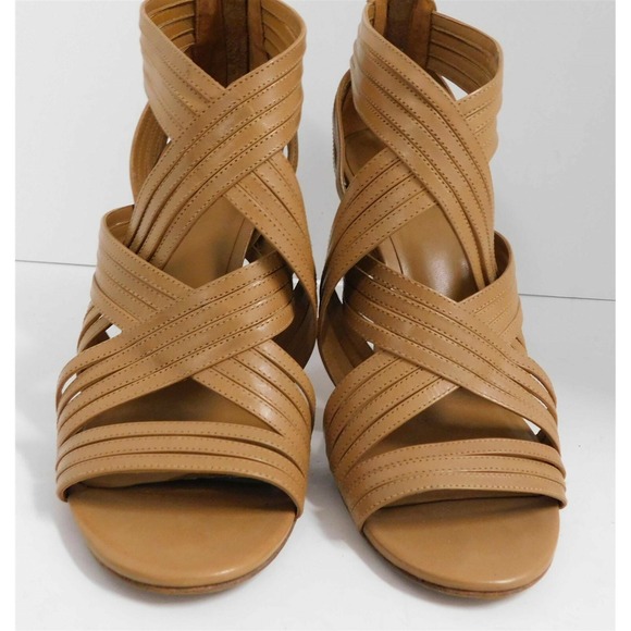 Tory Burch Liv Brown Tan Strappy Leather Stiletto Heels 9 M - Picture 4 of 6